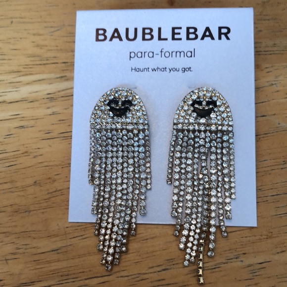 Baublebar Gold Tone Ghost Crystal Fringe Chandelier Drop Earrings NEW - Picture 2 of 12